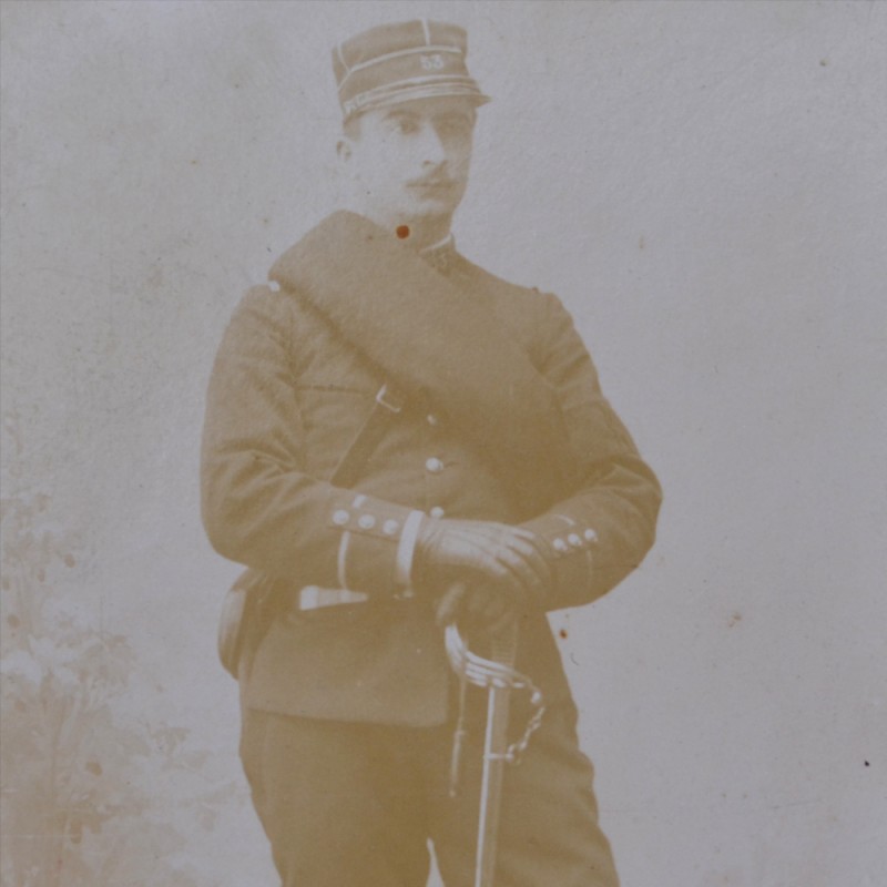 Photo of French officer with an infantry sword of the specimen, 1882