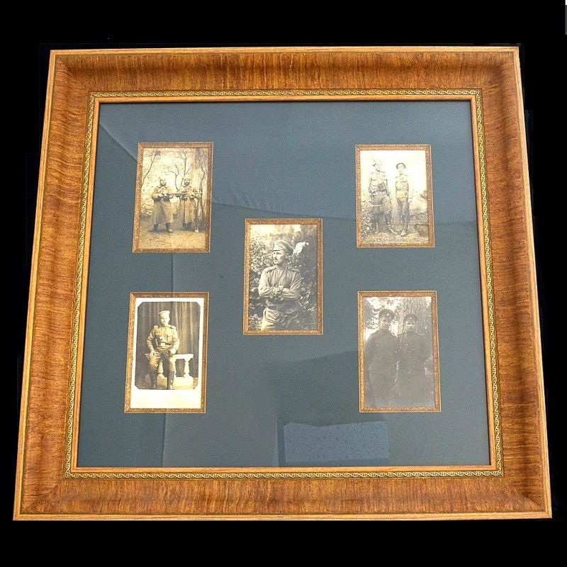 Frame with authentic photos of soldiers and officers of RIA with binoculars