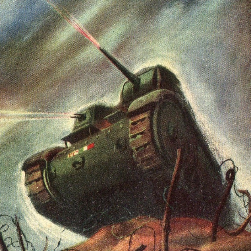 Postcard featuring an Italian tank