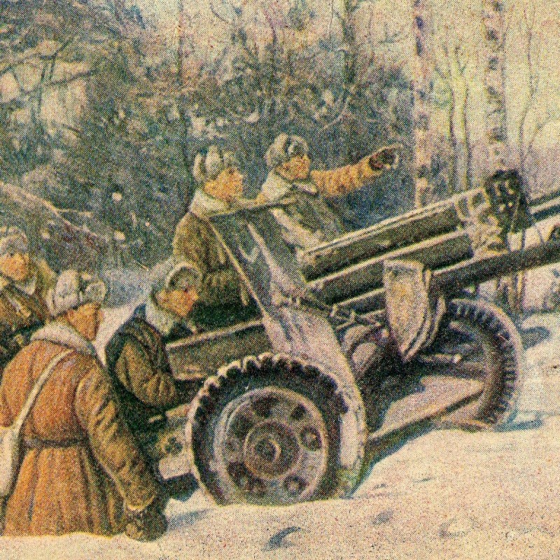Postcard "On the firing position", 1942