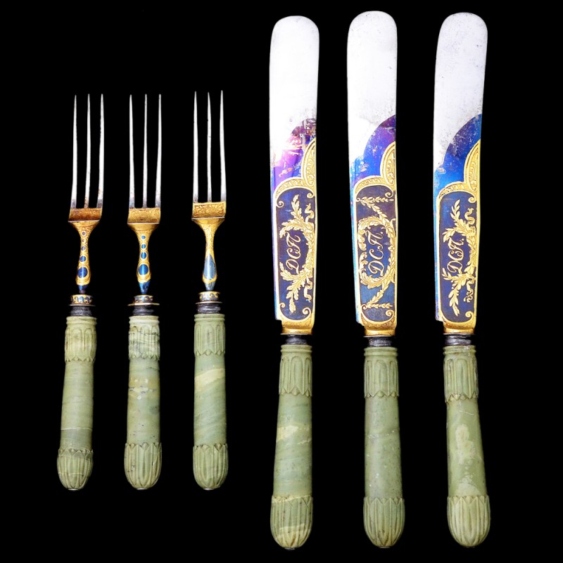 A set of Russian cutlery of the middle of the XIX century in the hunting style 