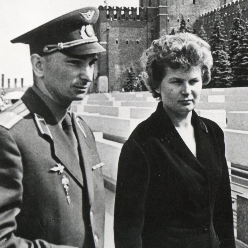 Photo by V.F. Bykovsky and V.V. Tereshkova during a walk on Red Square
