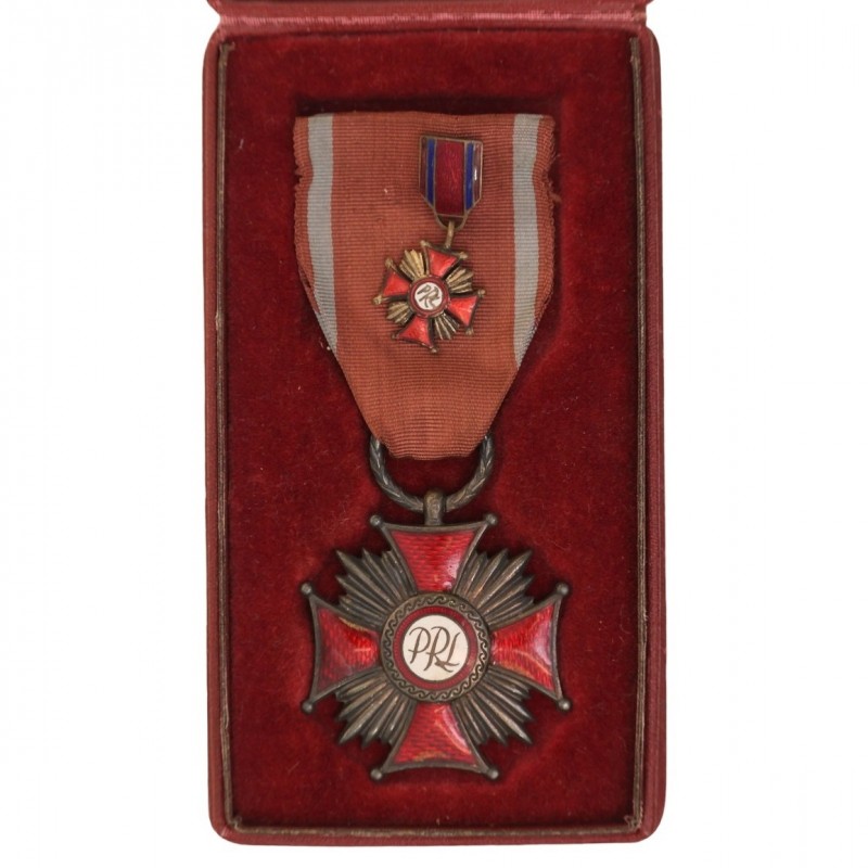 Polish Cross of Merit in bronze, in a case with a miniature