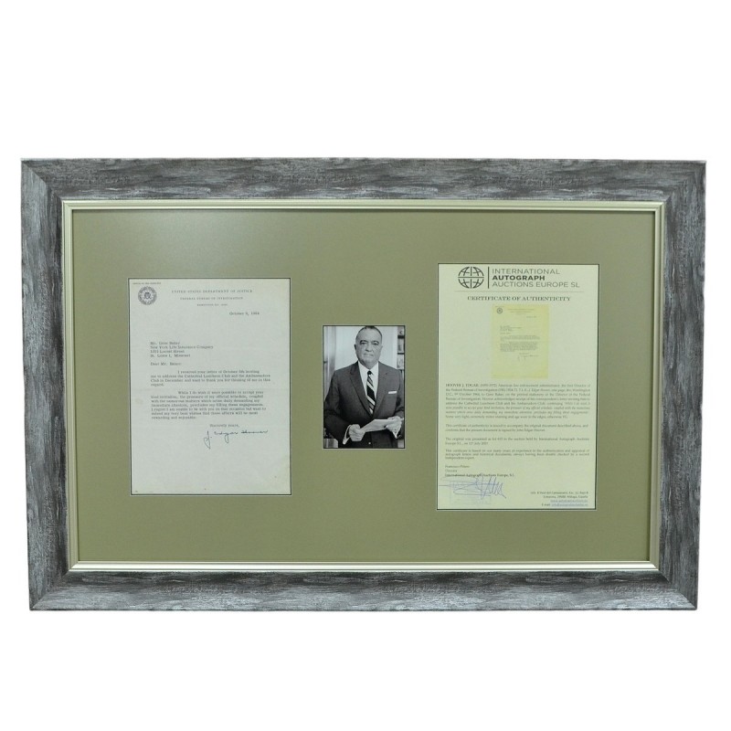 An autographed letter from FBI founder J.E. Hoover on FBI letterhead